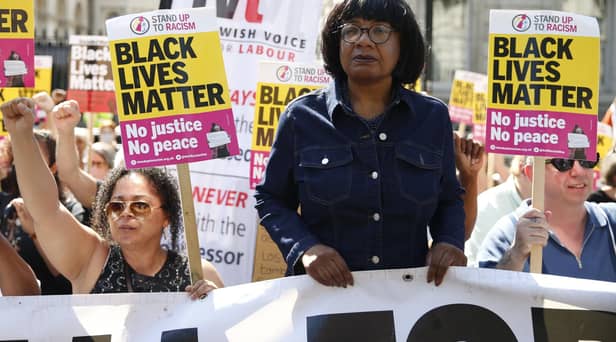 Labour MP Diane Abbott attends a Stand Up to Racism rally outside Downing Street. Picture: Hollie Adams/Getty