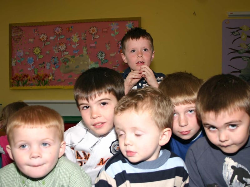 Fearghal Mc Kinney pictured with his friends at his party in the Jack and Jill Nursery 5064dd : Parties and celebrations in Derry in April 2005.
