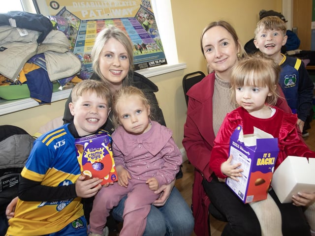 Mums and happy children with their Easter eggs on Saturday at CLG Beart.