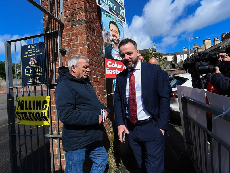 The SDLP leader Colum Eastwood arrives at the Model Primary School to cast his vote in the Westminster general election.  Photo: George Sweeney