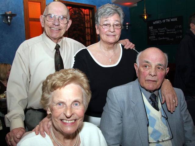 Evelyn and Jim join in the birthday celebrations with Avril and Jim 0065JML : Parties and celebrations April 2006: Avril Mitchell.