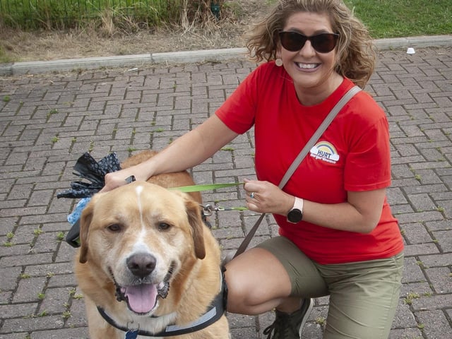 ‘Cooper’ who was taking owner Kirsty Arbuckle for a walk on Saturday!