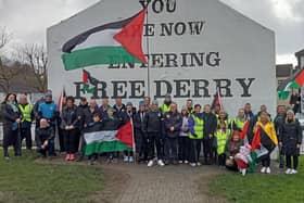 Pro-Palestinian demonstrators at Free Derry Corner.