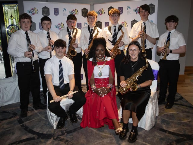 The St. Columb's College Jazz Band who performed at Friday night's Mayor's Ball pictured with Lilian Seenoi-Barr.