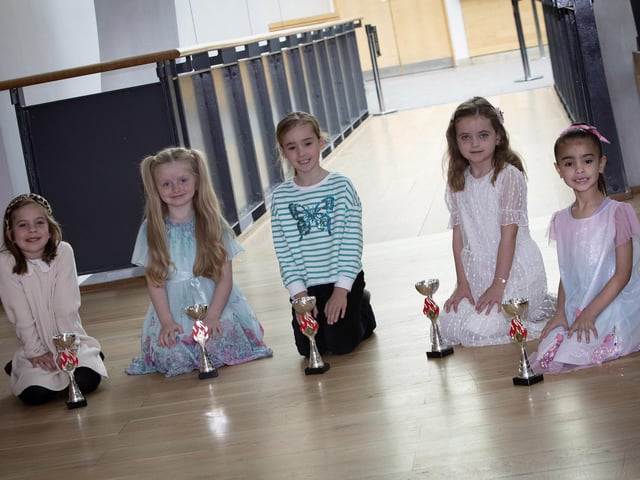 Maria McNickle, Khloe Porter, Connie Forest, Enya McSorley and Aarati Poudel at Saturday's Charity Feis in the Millennium Forum, Derry. (Photos: Jim McCafferty Photography) : Foyle School of Speech and Drama's fantastic annual charity feis for the Foyle Hospice