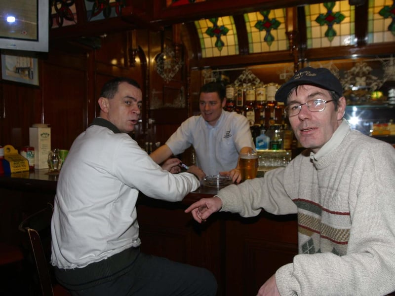 Noel Tierney and Hugh Hutton have their photo taken in the Rocking Chair in late 2004.