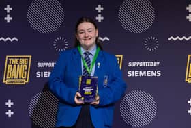 Becca Connolly, a St Mary’s College Year 12 student, won the Big Bang Intermediate Science Award, which was presented to her by conservationist and TV presenter Megan McCubbin.