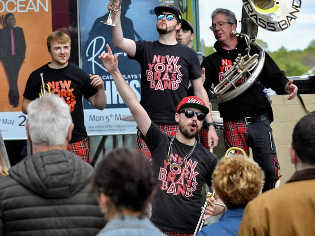The New York Brass Band playing at the Millennium Forum Steps during the City of Derry Jazz Festival. Photo: George Sweeney