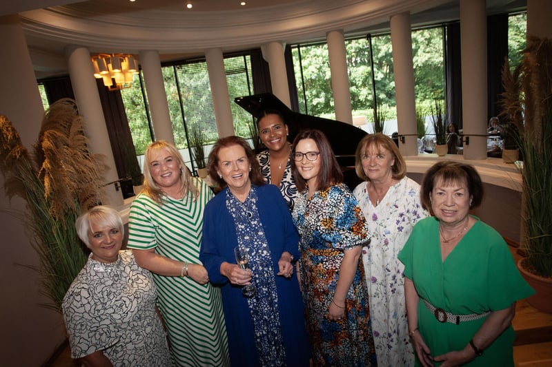 Former pupils pictured with the Birthday Girl on Saturday - From left, Catriona Friel, Brid Ann Cutliffe, Laura Keogh, Kelly Gibson, Eilish Cradden and Aniss Doherty.