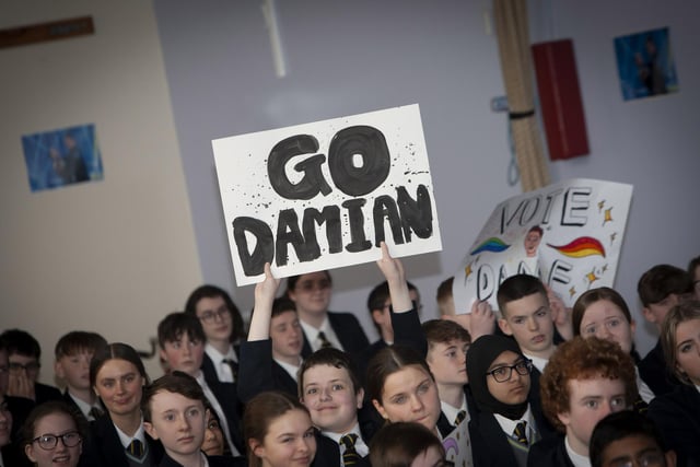 One of the many banners in support of Damian at Lumen Christi College on Tuesday.