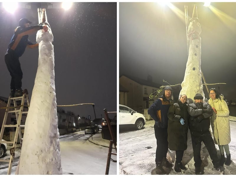 Snow giant! Incredible achievement by the residents of Northland Drive in #Derry who created this amazing 13ft snowman yesterday. Last year's was 12.5ft! Built by neighbours Kevin, Charlene, David, Carina and the kids. Very well done to all of you. Photos: Carina.