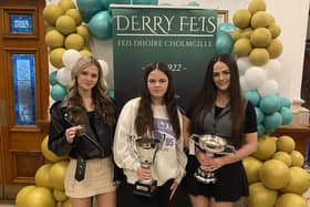 Doherty Sisters Sarah (14yrs), Alannah (12yrs) and Lauren (18yrs)who competed in the Derry Feis 2024. Sarah won third in the Musical Theatre 12-16yrs and VHC in the Popular Song 14-16yrs, Alannah was awarded first in both the English and Irish Competitions 12-14yrs and finalist in the Musical Theatre competition 12-16yrs, Lauren was awarded first in the Danny Casey Cup for Opera and 3rd in the Popular Song 16-21yrs and finalist in the Fr McDaid Cup. The girls are pupils of the McGlinchey School of Music and St Cecilia’s College.
