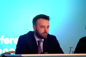 Party leader Colum Eastwood MP pictured previously at the SDLP annual Conference in St Columb’s Hall. Photo: George Sweeney. DER2312GS – 37