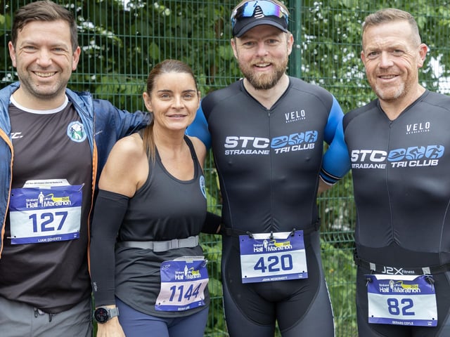 Liam Doherty, Bernie Love, John McDermott and Gerard Coyle at the finish line. (Phot: North West Newspix)