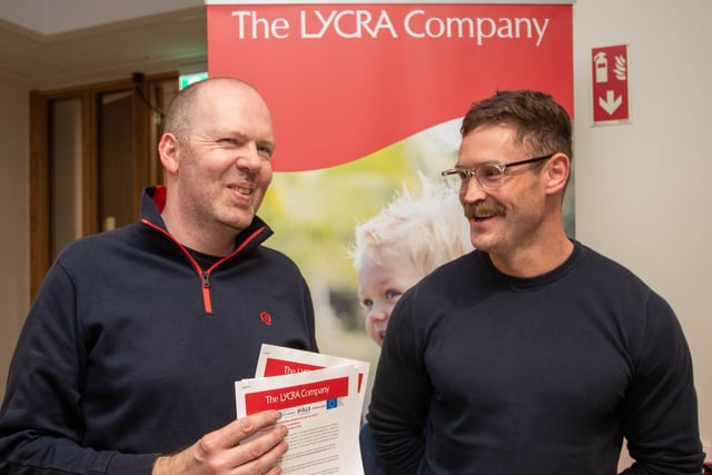 Gareth Barr and Shane Brolly from The Lyrca Company were some of the many employers at North West Regional College's Apprenticeship showcase at Springtown campus as part of NI Apprenticeship week 2024.