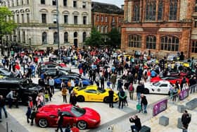 Supercars Lamborghini, Ferrari, Porsche, McLarens and Maserati to Guildhall Square.