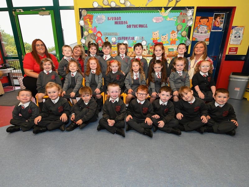 Mrs Parke’s P1 class at Holy Family Primary School. Included in the photograph are classroom assistants Miss Kayleigh and Miss Deirde.