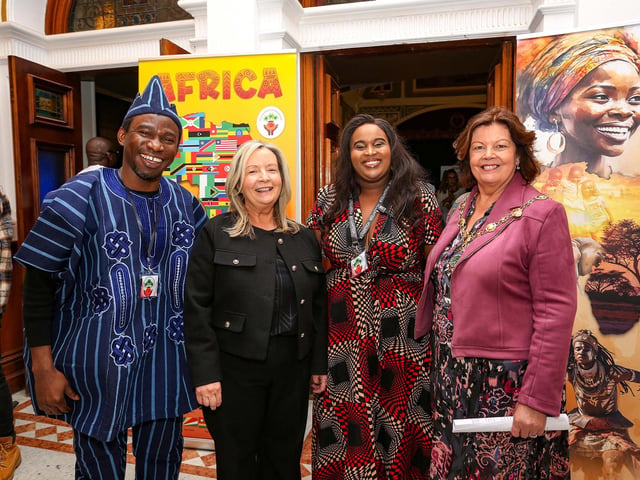 Mayor of Derry City & Strabane, Colr. Patricia Logue, pictured with Chief Executive of Apex, Sheena McCallion; and ACCN members, Doreen Murugi and Abayomi Emmanual .
