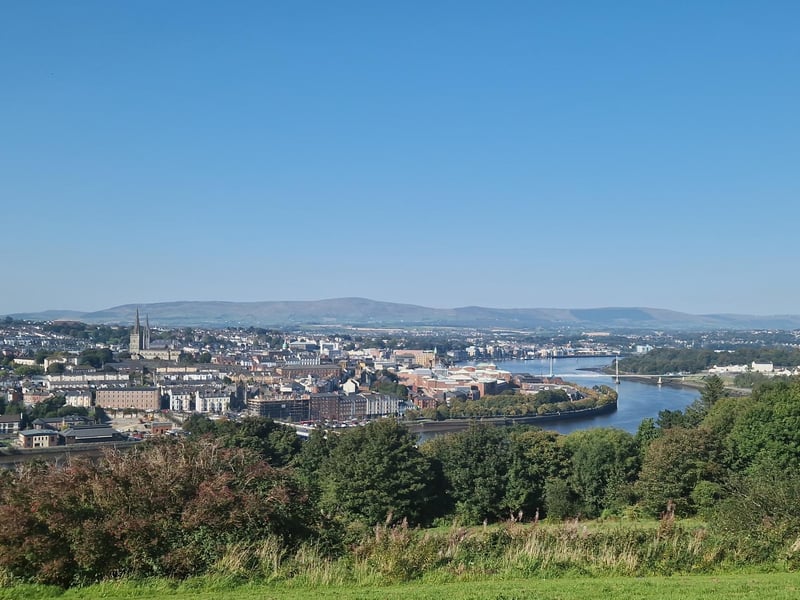 The view from Gobnascale of the River Foyle cutting through Derry in 2025.