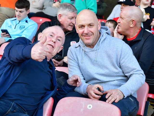 It's a thumbs up to our cameraman from this Derry City fan who appears happy with his new temporary home at Celtic Park. Photo by Kevin Morrison.