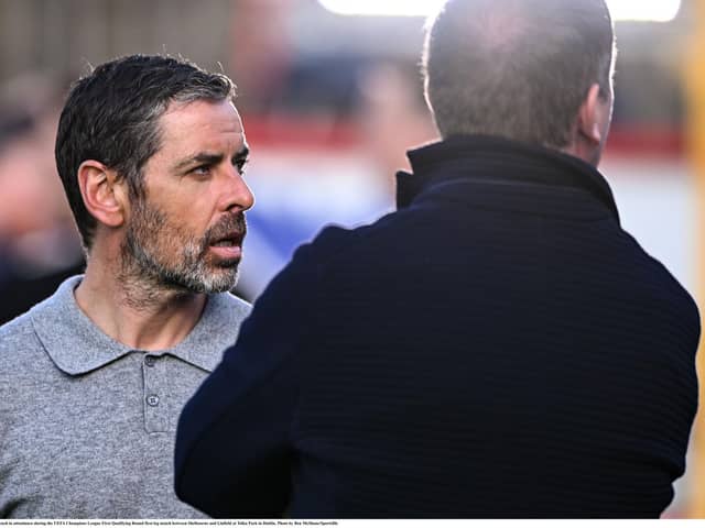 Derry City manager Tiernan Lynch in attendance during the UEFA Champions League First Qualifying Round first leg match between Shelbourne and Linfield at Tolka Park in Dublin. Photo by Ben McShane/Sportsfile