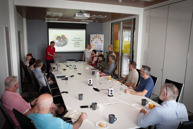 Renowned mental health campaigner Mark Williams leading the first day of the Resilio 'Fathers and Perinatal Mental Health' two day specialist training at the Catalyst Centre, Derry. (Photos: Jim McCafferty Photography)
