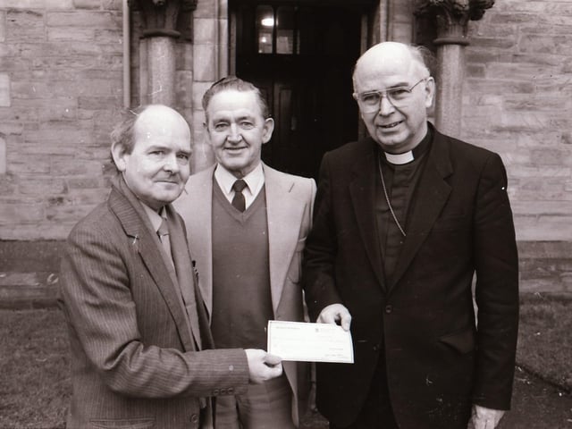 £5,000 cheque presented to Bishop Daly for the Unemployed Centre.