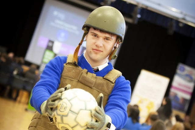 Royal and Prior College, Raphoe student Colin King taking part in one of the activiites at St. Mary’s College Engineers Week.