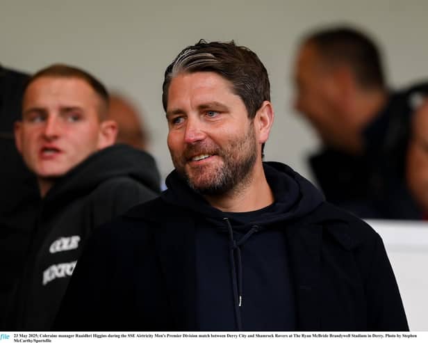 Coleraine manager Ruaidhrí Higgins during the recent Derry City versus Shamrock Rovers game at The Ryan McBride Brandywell Stadium.