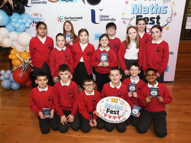 Lisnagelvin Primary School pupils pictured at the Foyle Kumon NI Maths Fest in the Guildhall. : .