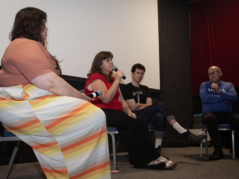 Niamh McDonald, answers a question from the audience during the Q&A after the Dennis Harvey films 'The Building and Burning of a Refugee Camp' and 'I Must Away' at the Nerve Centre, Magazine Street on Tuesday night. The event was part of Féile 24.