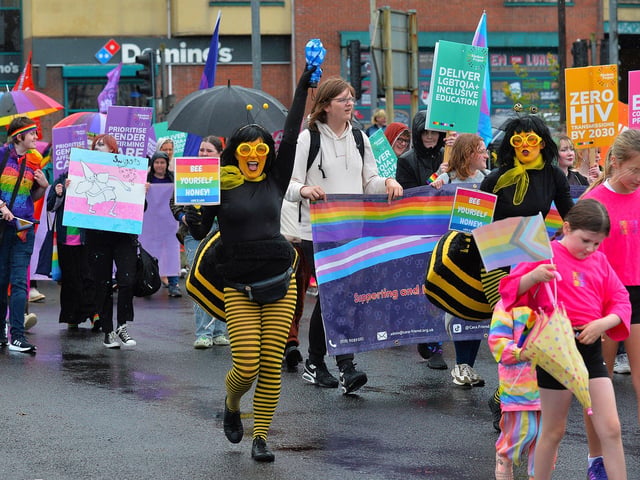 The 2024 Foyle Pride Parade on Craigavon Bridge. Photo: George Sweeney