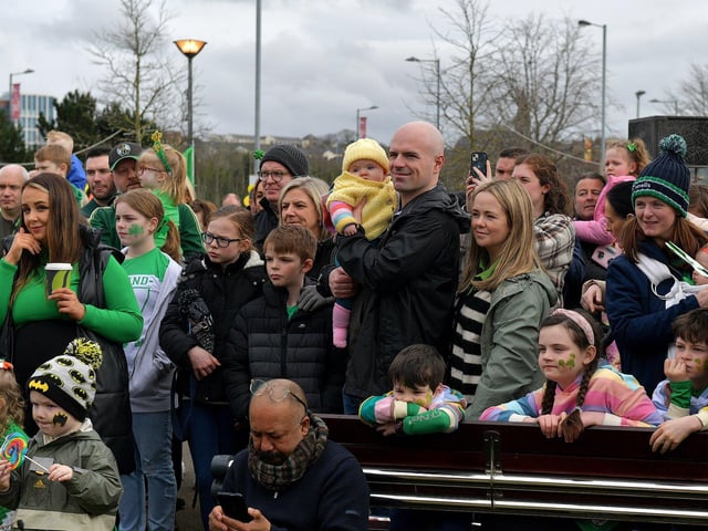 Families watch Studio 2’s dance academy preforming the ‘Musical Land of the Fairy People’ in the Peace Garden on St Patrick’s Day. Photo: George Sweeney. DER2311GS – 37
