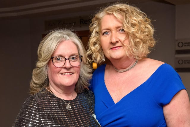 Rhonda Thompson and Hilary Lyttle pictured at Londonderry Musical Society’s 60th Anniversary dinner in the White Horse Hotel. Picture Martin McKeown. 14.01.23