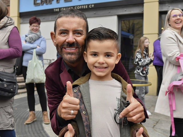 Mickey Doherty pictured his number one fan Miles Keogh at the Richmond Shopping Centre on Sunday afternoon. Photo: George Sweeney