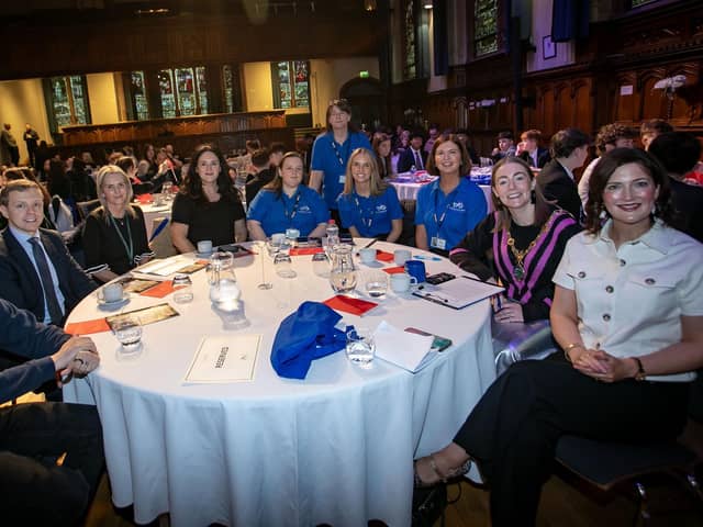 The Mayor, Grace Ui Niallais and Jayne Quigg, Manager, Dove House Community Trust pictured with speakers and Dove House Advocacy Project staff at the 'Be The Change' conference in the Guildhall. (Photos: Jim McCafferty Photography) : .