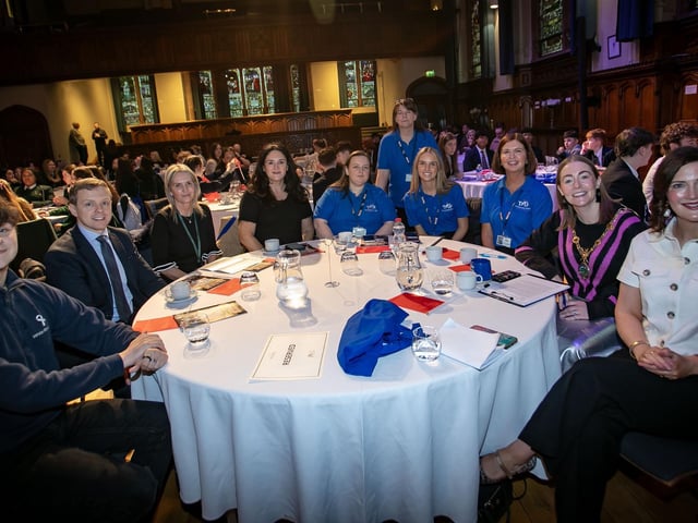 The Mayor, Grace Ui Niallais and Jayne Quigg, Manager, Dove House Community Trust pictured with speakers and Dove House Advocacy Project staff at the 'Be The Change' conference in the Guildhall. (Photos: Jim McCafferty Photography) : .