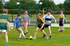Soccer game underway at the Broadbridge Primary School Summer Scheme. Photo: George Sweeney.  DER2232GS – 032