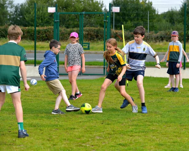 Soccer game underway at the Broadbridge Primary School Summer Scheme. Photo: George Sweeney.  DER2232GS – 032