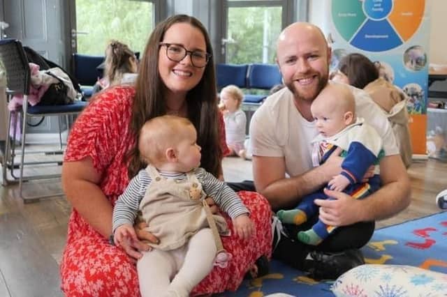 Parents and babies attending the World Breastfeeding Week celebration in St. Columb's Park House.