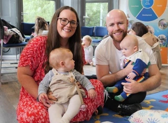 Parents and babies attending the World Breastfeeding Week celebration in St. Columb's Park House.