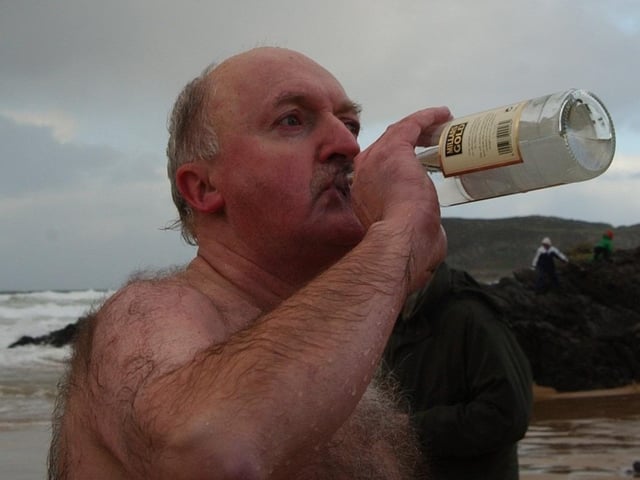 Braving the elements at the Culdaff New Year's Day Swim in 2004.:Culdaff New Year's Day Swim 2004