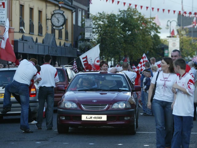 Celebrating Tyrone winning the All-Ireland Senior Football Championship against Armagh in September 2003