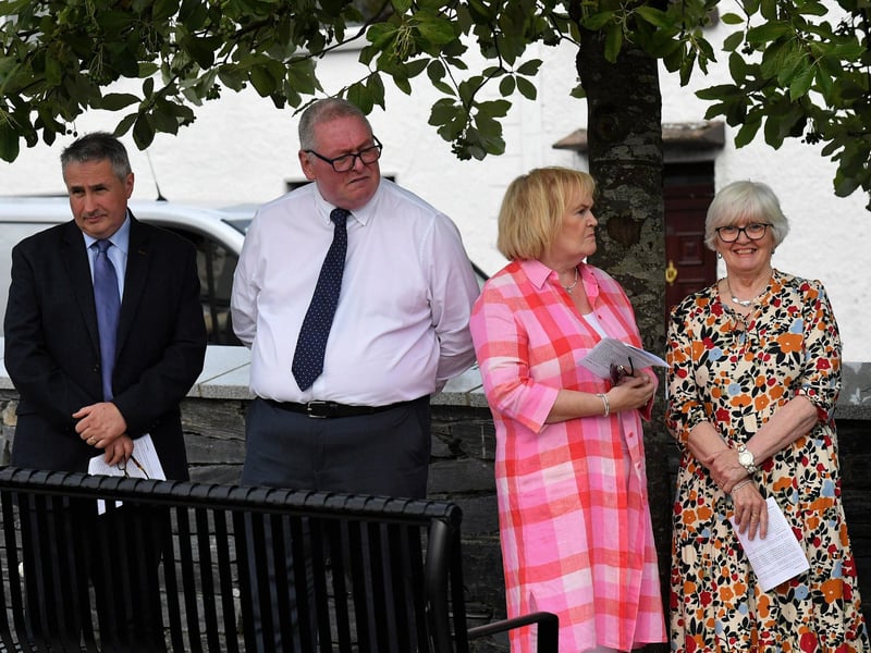 Relatives of those killed and injured in the Claudy car bombing on 31 July 1972 attend the unveiling of the newly-refurbished memorial on Wednesday evening. Photo: George Sweeney
