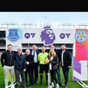 Central 67 Mortgages Ltd, sponsors of match ball for Premier League fixture between Everton and Leicester City, presenting the match ball to the referee on the Goodison Park pitch
