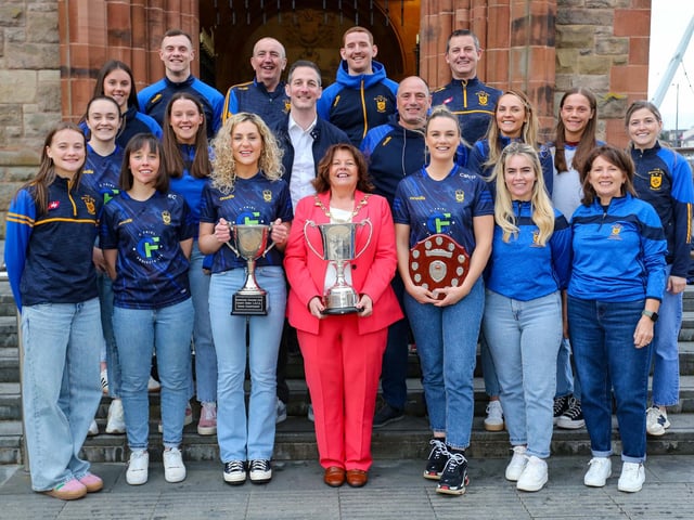 The Mayor of Derry and Strabane, Councillor Patricia Logue hosts a reception in the Guildhall for Steelstown Brian Og's GAC Senior Ladies team in recognition of their recent successes - 2023 Derry Senior League Winners, 2023 Derry Senior Champions (4 years in a row), and 2023 Ulster Intermediate Champions.
