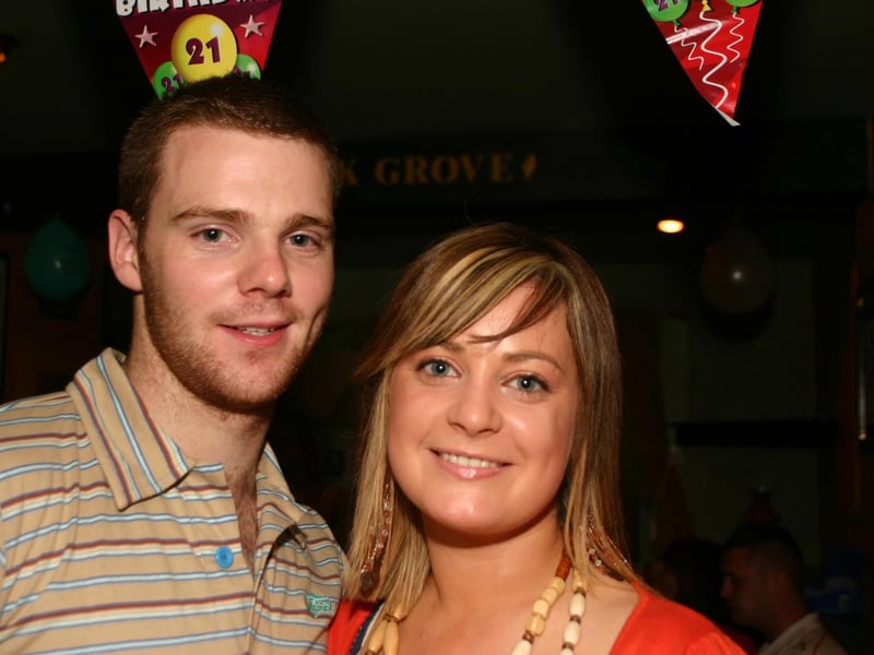 Birthday Girl Laura with boyfriend Paul at the party in  the Oakgrove 7020dd : Parties in Derry in July 2005.