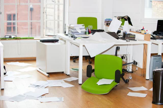 Close-up view of ransacked office