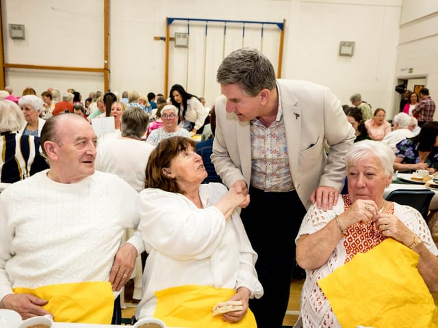 Daniel O'Donnell with guests at the Afternoon Tea with Daniel O'Donnell on Sunday in St Mary's College, Derry, in conjunction with St Eugene's Cathedral. Picture: Stephen Latimer.