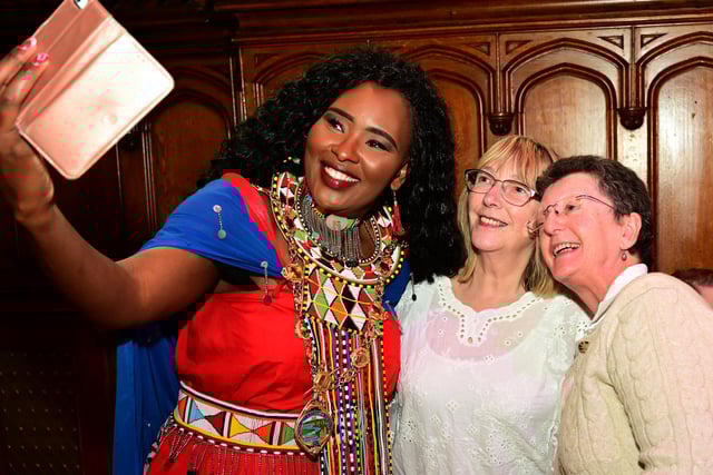 Ann Sherrard and Isobel Rosborough take a selfie with the Mayor Councillor Lilian Seenoi-Barr as she hosted an Afrobeat Tea dance in the Guildhall which blended traditional waltzes with a selection of upbeat tunes bringing people to their feet on the dance floor of the main hall. Picture Martin McKeown. 09.10.24
